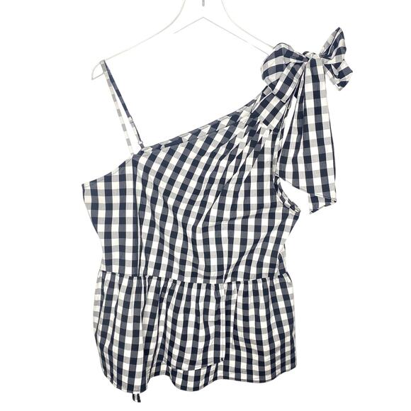 Who What Wear Black White Gingham One Shoulder Top Peplum Waist Size XL - Picture 2 of 9